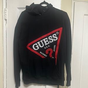 GUESS Men's Black and Red Logo Hoodie